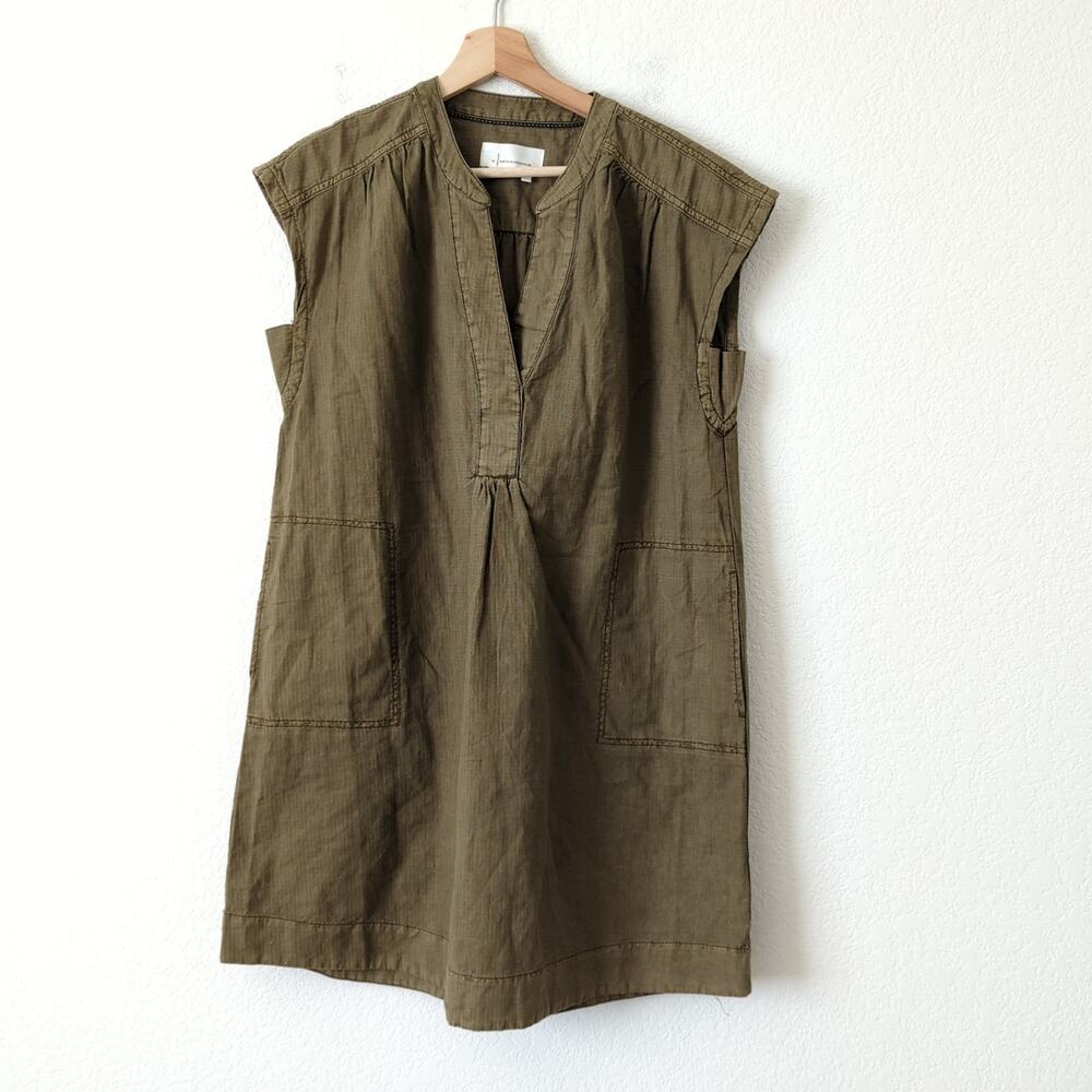 Anthropologie Womens Army Green Kimber Tunic Shift Dress Linen Cotton Pockets XS - Picture 9 of 10